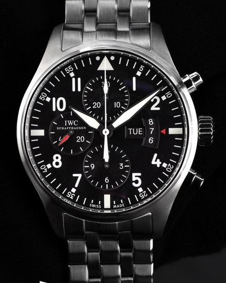 2016 IWC Schaffhausen Pilot Chronograph 43MM Black Dial Steel Bracelet (IW377704)