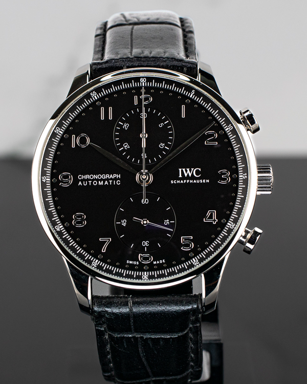 2021 IWC Schaffhausen IWC Portugieser Chronograph 41MM Black Dial Leather Strap (IW371609)
