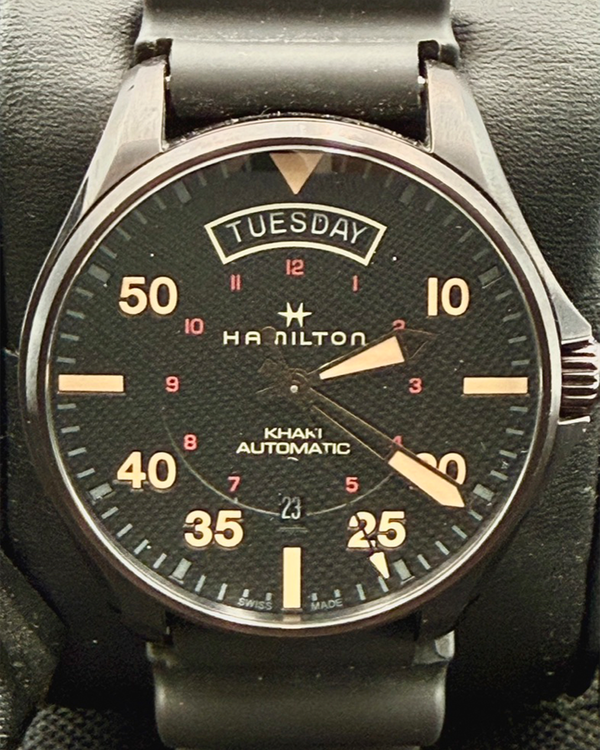 No Reserve - Hamilton Khaki Aviation Day-Date 42MM Black Dial Aftermarket Rubber Strap (H64605531)