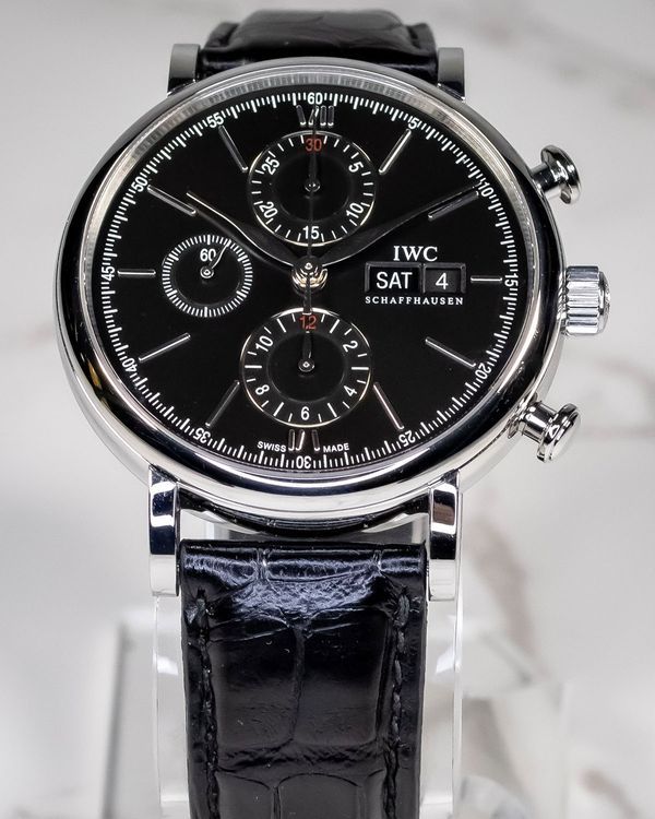 2017 IWC Schaffhausen Portofino Chronograph 42MM Black Dial Leather Strap (IW391008)