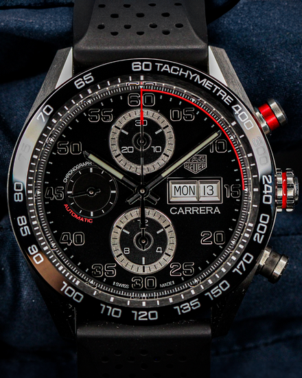 No Reserve - Tag Heuer Carrera 44MM Black Dial Rubber Strap (CBN2A1AA.FT6228)