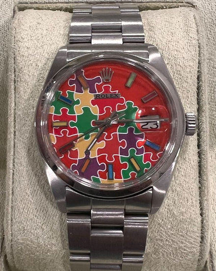 Rolex Oyster Precision Date 34MM Aftermarket Red "Jigsaw" Dial Oyster Bracelet (6694)
