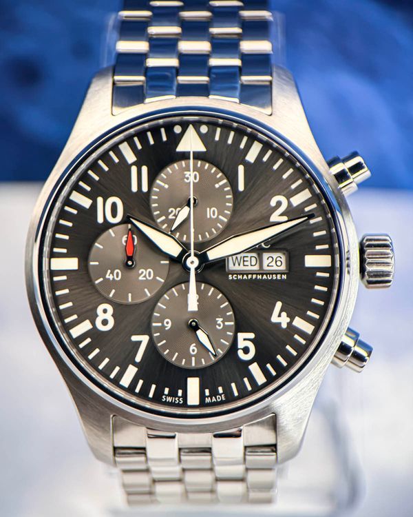 2020 IWC Schaffhausen Pilot Spitfire Chronograph 43MM Grey Dial Steel Bracelet (IW377719)