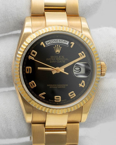Rolex Day-Date 36MM Black Dial Rose Gold Oyster Bracelet (118205)