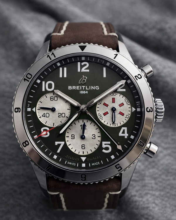 Breitling Classic Avi Chronograph "Curtiss Warhawk" 42MM Green Dial Aftermarket Leather Strap (A233802A1L1X1)