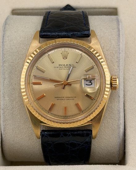 Rolex Datejust "Pie Pan" 36MM Champagne Dial Aftermarket Leather Strap (1601)