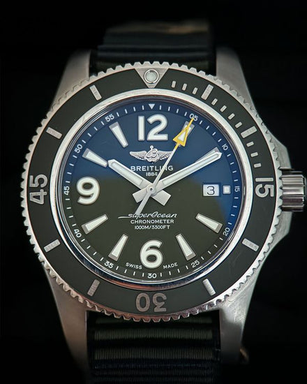 No Reserve - Breitling Superocean "Outerknown" 44MM Green Dial Textile Strap (A17367A11L1W1)