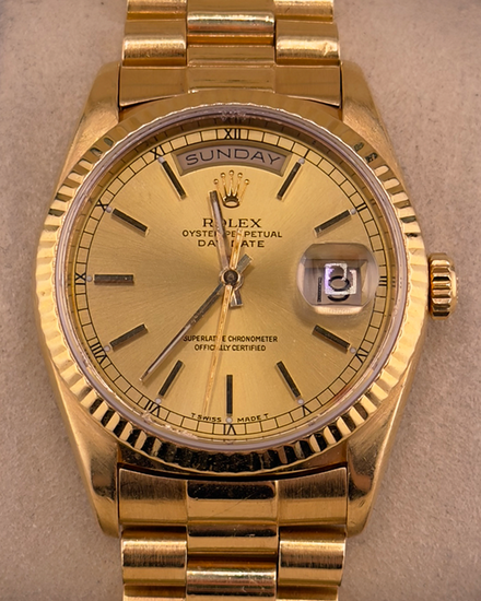 Rolex Day-Date 36MM Champagne Dial Yellow Gold President Bracelet (18238)