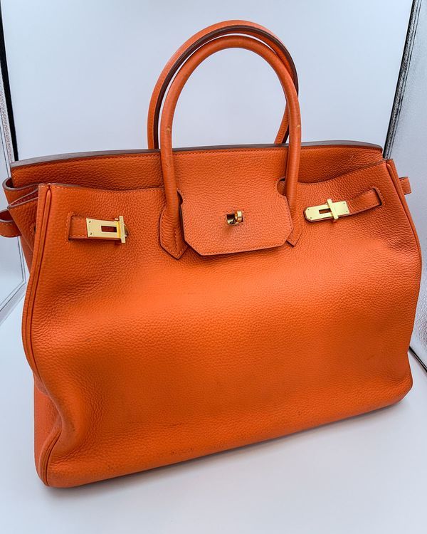 No Reserve - Hermès Birkin 40 Orange Togo 15.75 x 12.75IN Leather Palladium Hardware Leather Strap (Hermès Togo Birkin 40)