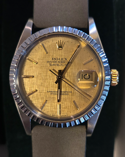 1984 Rolex Datejust 36MM Champagne "Linen" Dial Aftermarket Leather Strap (16014)