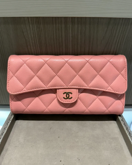 2023 Chanel Matelasse Tri-Fold Long Wallet 7.75 x 4.5 x 1.5IN "Caviar" Leather Gold-Toned Steel Hardware (Chanel Matelassé)