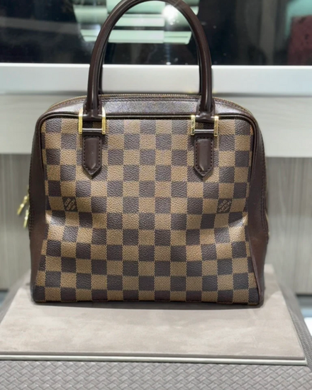 2004 Louis Vuitton Accessories Damier Ebene Brera Top Handle Bag 9.5 x 8 x 4IN Leather Gold-Toned Brass Hardware Leather Strap (Damier Ebene Brera)