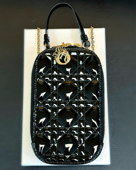 Dior Accessories Lady Dior Call'In Phone Holder 7 x 4IN Leather Gold-Tone Hardware (S0872OVRB)