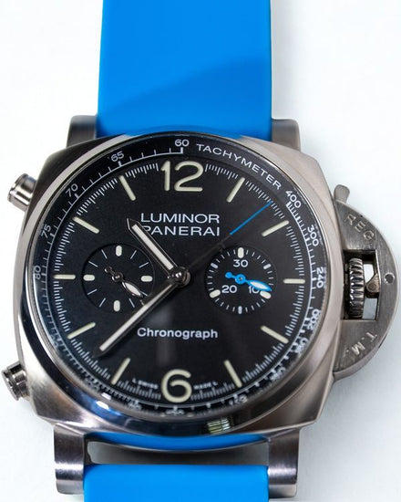 2022 Panerai Luminor Flyback Chronograph 44MM Black Dial Aftermarket Rubber Strap (PAM01109)