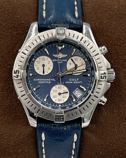 Breitling Colt Chronograph 38MM Quartz Blue Dial Leather Strap (A73350)