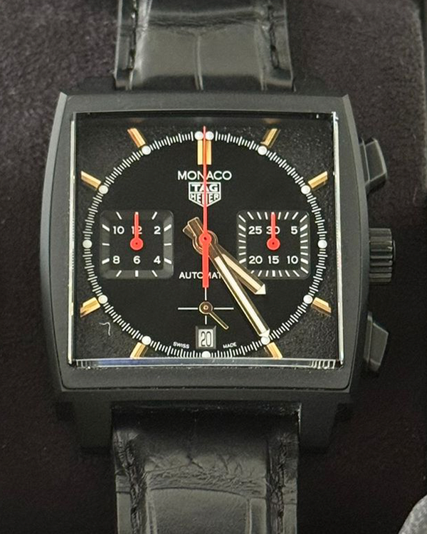 2022 Tag Heuer Monaco "Dark Lord" S.E. 39MM Black Dial Leather Strap (CBL2180.FC6497)