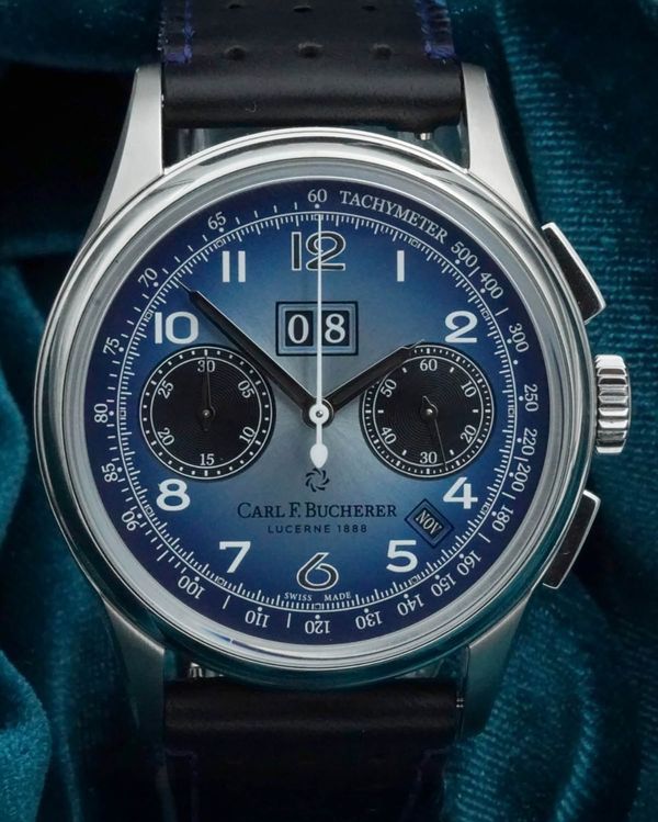No Reserve - Carl F. Bucherer Heritage BiCompax Annual L.E. 41MM Blue Dial Leather Strap (00.10803.08.52.99)
