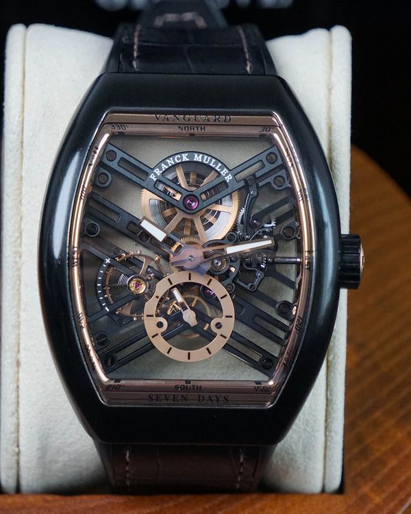 Franck Muller Vanguard L.E. 44MM Skeleton Dial Leather Strap (V 45 S6 SQT TT NR BR 5N)