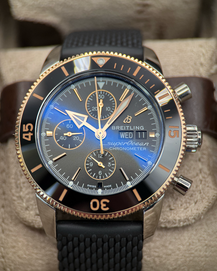 No Reserve - 2025 Breitling Superocean Heritage Chronograph 44MM Black Dial Rubber Strap (U13313)