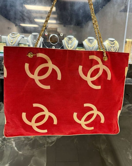 Chanel Large CC Tote Large 21.7 x 15.7IN Textile Steel Hardware Steel/Leather Strap (Large CC)