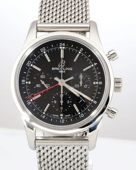 No Reserve - 2017 Breitling Transocean Chronograph GMT L.E. 43MM Black Dial Steel Bracelet (AB0451)