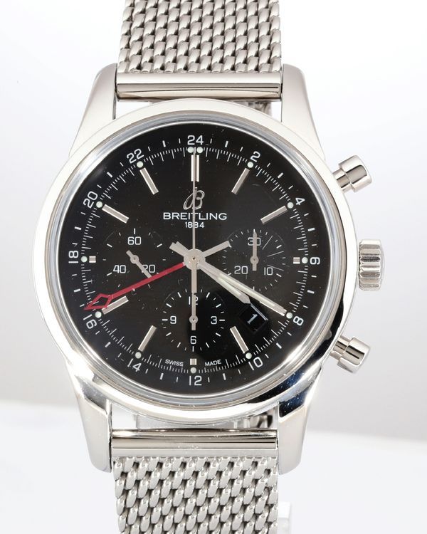 2017 Breitling Transocean Chronograph GMT L.E. 43MM Black Dial Steel Bracelet (AB0451)