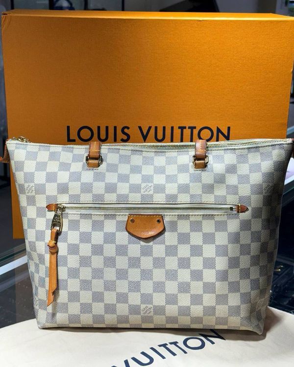 Louis Vuitton Accessories Iéna MM Tote Bag 16 x 11 x 6IN Damier Azur Coated Canvas Brass Gold-Tone Hardware (Damier Azur Pochette)