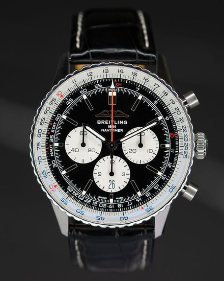 2025 Breitling Navitimer B01 Chronograph 46MM Black Dial Leather Strap (AB0137)