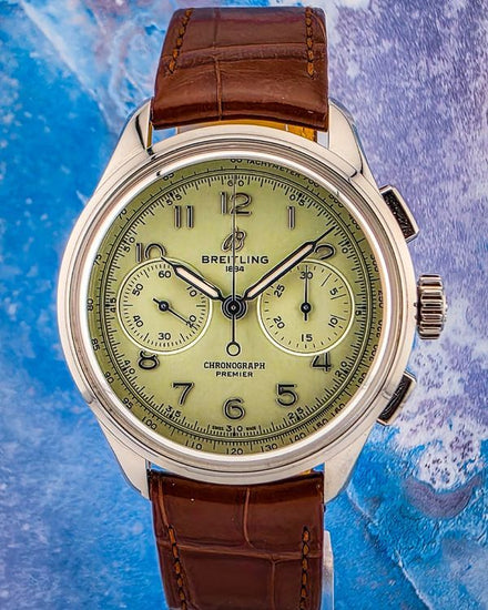 2023 Breitling Premier B09 Chronograph 40MM Pistachio Dial Leather Strap (AB0930D31L1P1)