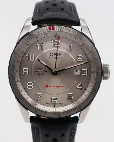 Oris Aquis Audi sport GMT 44MM Silver Dial Leather Strap (01 747 7701 4461-07 5 22 87FCS)