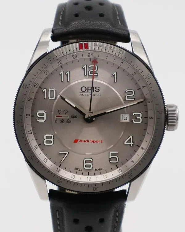 Oris Aquis Audi sport GMT 44MM Silver Dial Leather Strap (01 747 7701 4461-07 5 22 87FCS)