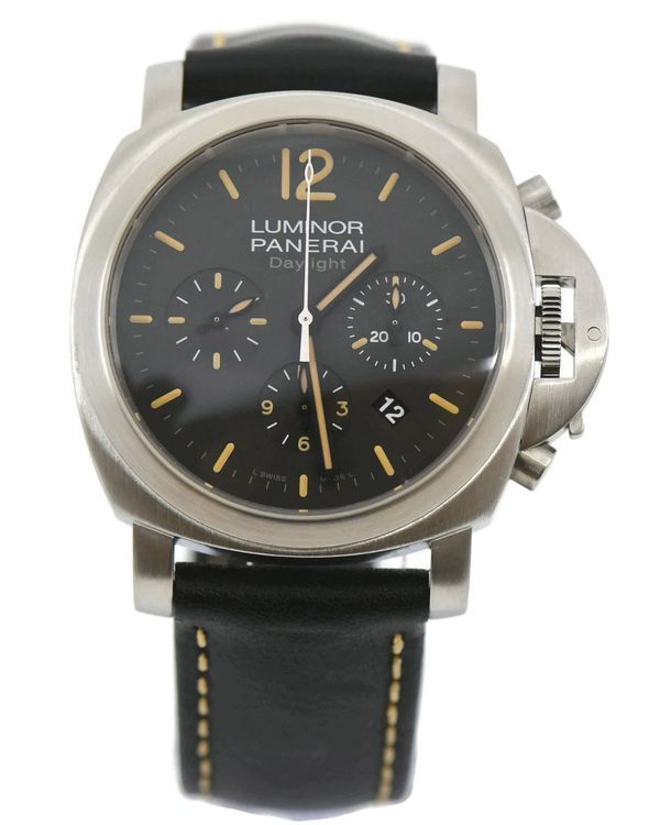 2011 Panerai Luminor Daylight Chronograph 44MM Black Dial Leather Strap (PAM00356)