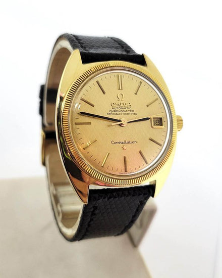 Omega Constellation 35MM Yellow Gold Dial Aftermarket Leather Strap (168.027)