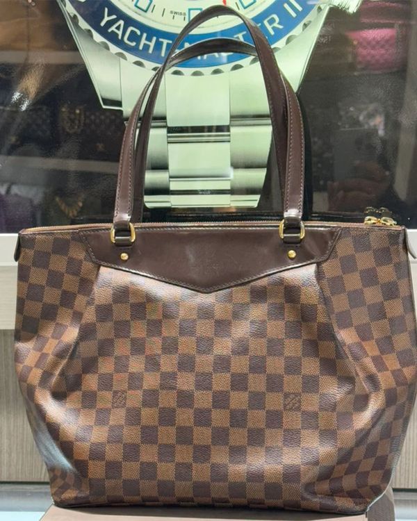 Louis Vuitton Accessories Westminster GM "Damier Ebene" 12.25 x 10.5 x 6.75IN Strap Drop 8.25IN Textile Material Brass Hardware Leather Strap (Westminster)