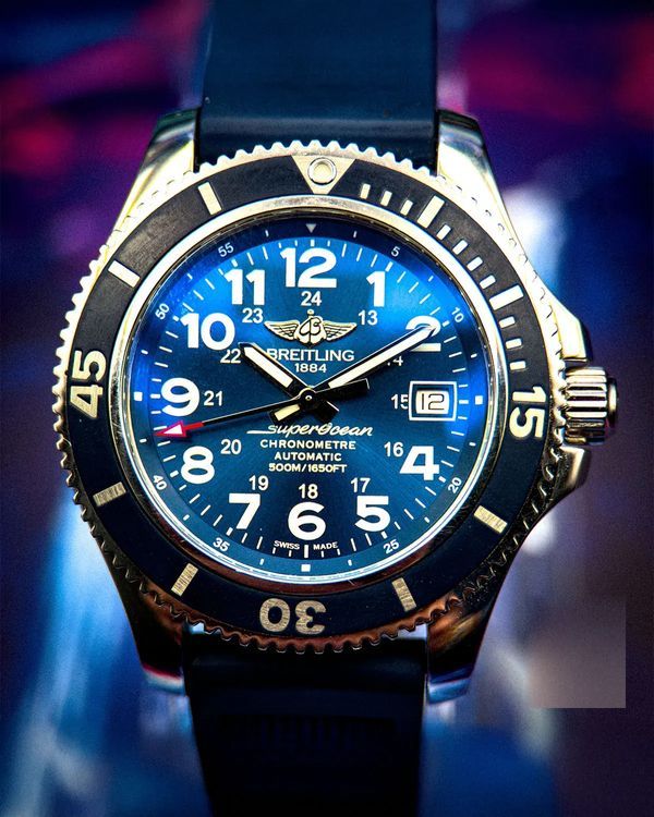 No Reserve - 2015 Breitling Superocean II 42MM Blue Dial Rubber Strap (A17365)