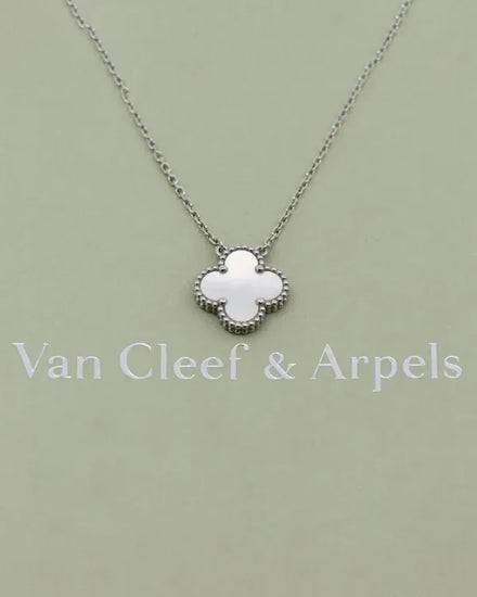 2018 Van Cleef & Arpels Vintage Alhambra Necklace 16IN White Gold and Mother of Pearl Motif (SRF48700)