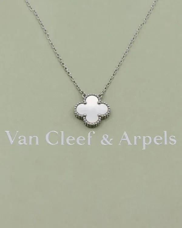 2018 Van Cleef & Arpels Vintage Alhambra Necklace 16IN White Gold and Mother of Pearl Motif (SRF48700)