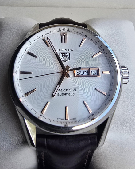 2017 Tag Heuer Carrera  Calibre 5 41MM Silver Dial Steel Bracelet (WAR201B.FC6291)