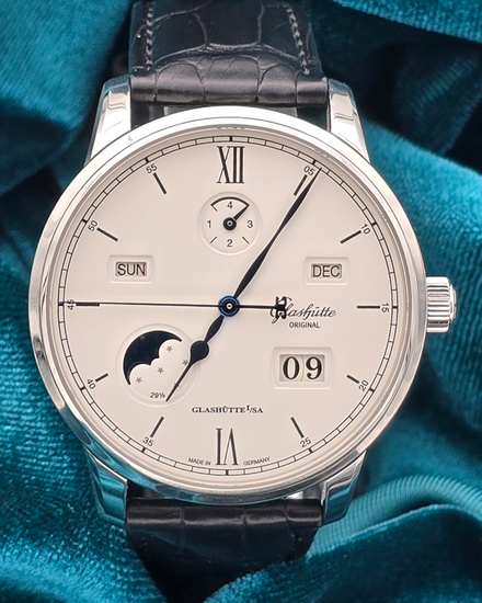 No Reserve - 2024 Glashütte Original Senator Excellence Moonphase Perpetual Calendar 42MM Silver Dial Leather Strap (1-36-02-01-02-30)