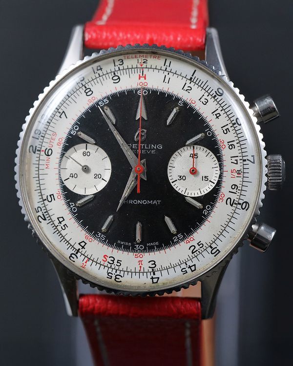 1966 Breitling Chronomat 37MM Black "Panda" Dial Aftermarket Leather Strap (808)