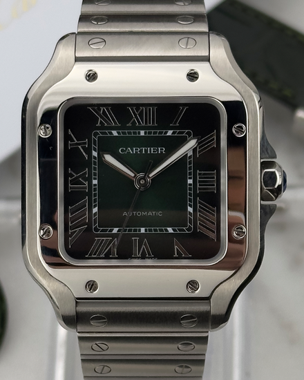 2023 Cartier Santos De Cartier 35.1MM Green Dial Steel Bracelet (WSSA0061)
