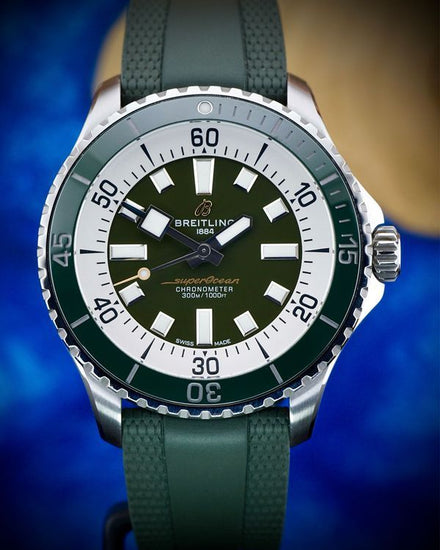 2022 Breitling Superocean 44MM Green Dial Rubber Strap (A17376A31L1S1)