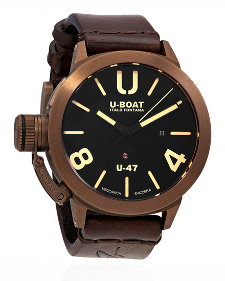 U-Boat Classico U-47 47MM Black Dial Leather Strap (7797)