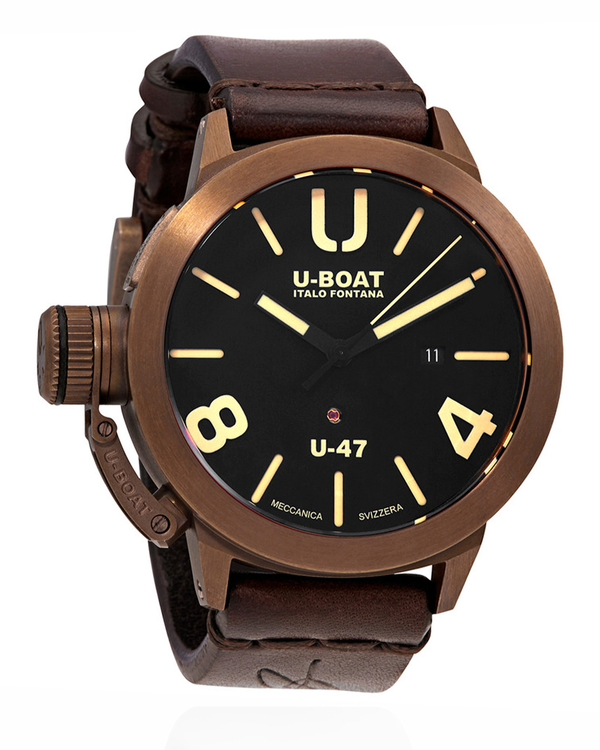 U-Boat Classico U-47 47MM Black Dial Leather Strap (7797)