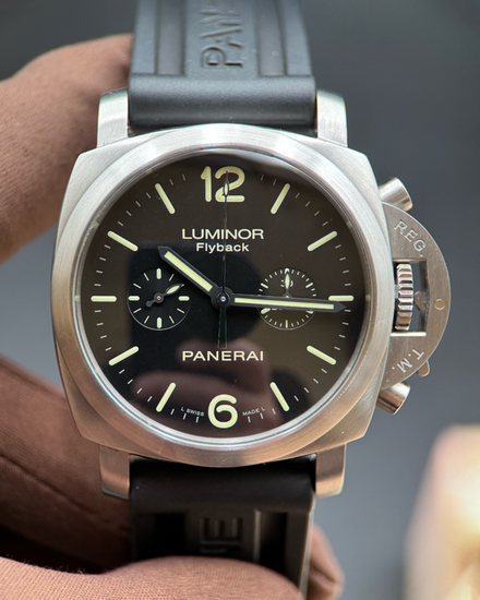 Panerai Luminor 1950 Chrono Flyback 44MM Black Dial Rubber Strap (PAM00361)