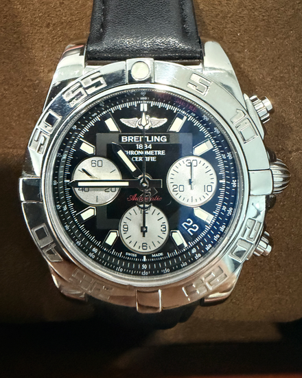 2018 Breitling Chronomat 41MM Black Dial Aftermarket Leather Strap (AB014012/BA52)