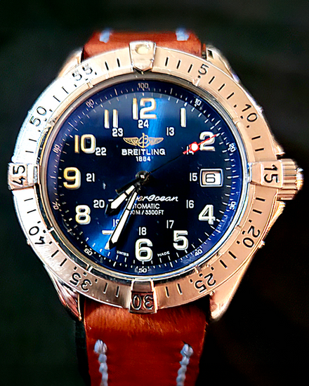 Breitling Superocean Colt 41MM Blue Dial Aftermarket Leather Strap (A17040)