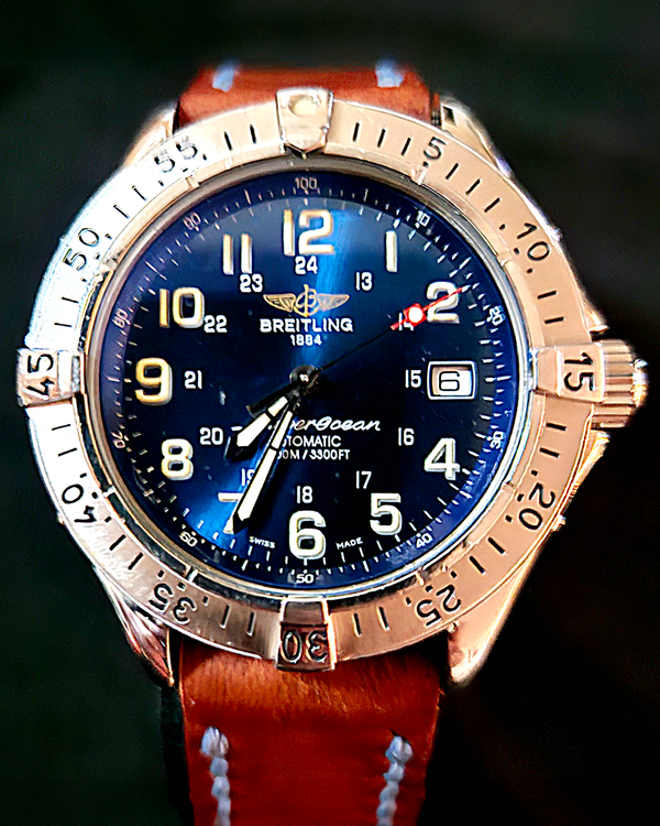 Breitling Superocean Colt 41MM Blue Dial Aftermarket Leather Strap (A17040)