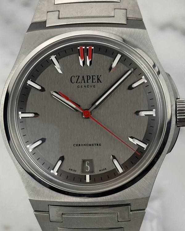 Czapek & Cie Antarctique Terre Adèlie Red Tip 40.5MM Silver Dial Steel Bracelet (Terre Adelie Secret Alloy)