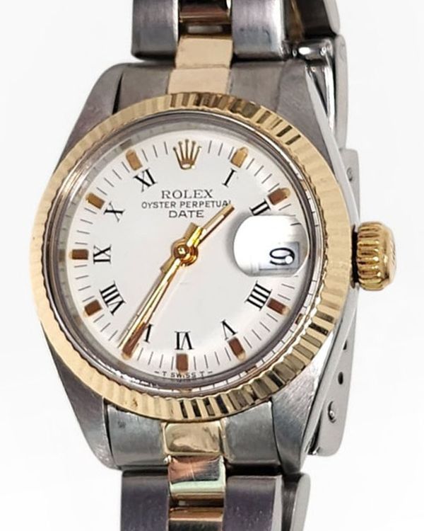 Rolex Oyster Perpetual Lady Date 26MM White Dial Aftermarket Two-Tone Oyster Bracelet (6916)